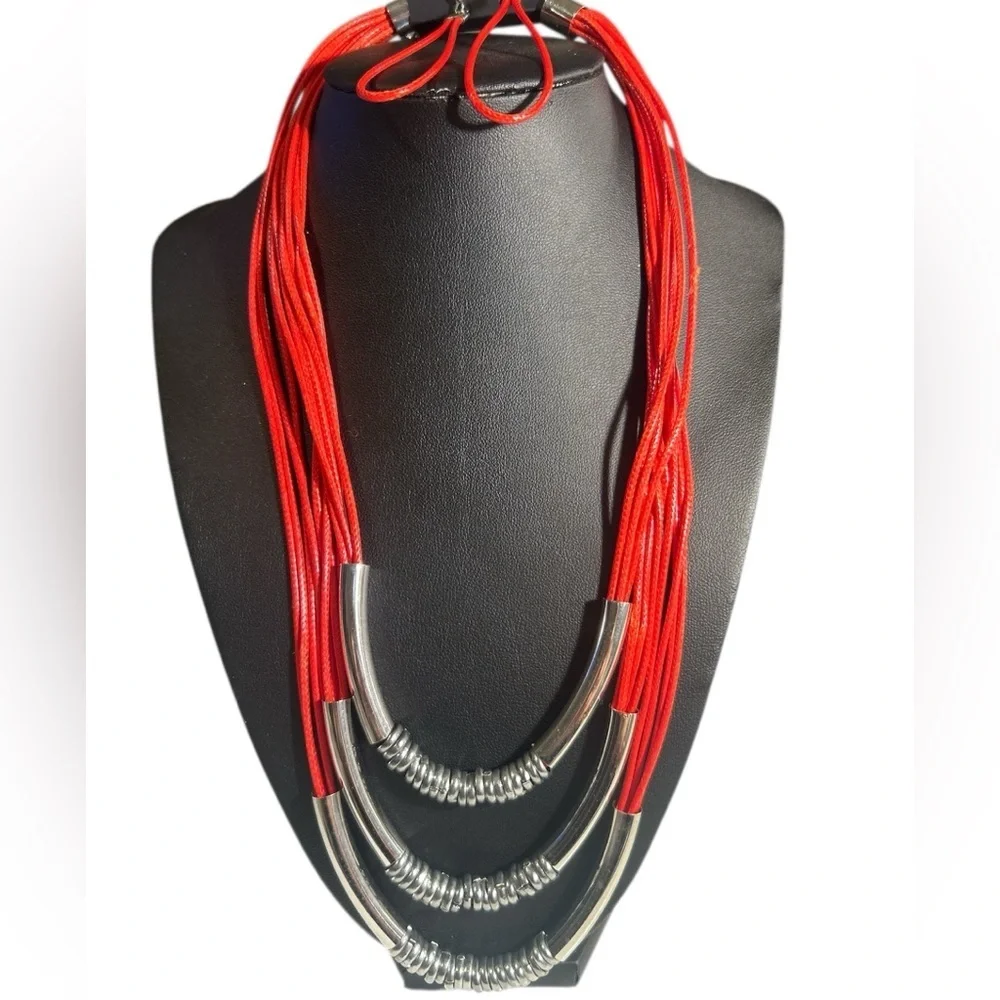 Paparazzi Red and Silver Necklace & Bracelet Set